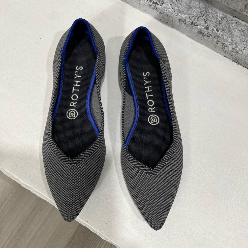 Rothy's The Point Cloud Ballet Flats Grey Black Birdseye Knit Shoes 8.5